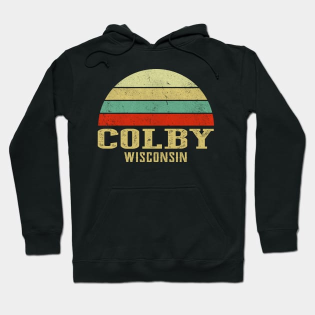 Colby Wisconsin Vintage Retro Sunset Hoodie by Curry G